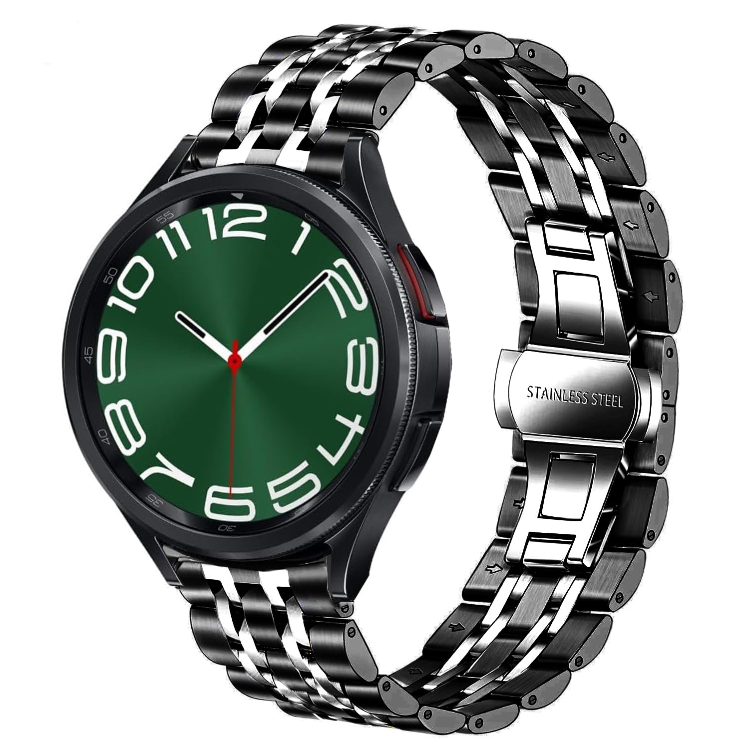 DEALELE Compatible with Samsung Galaxy Watch 6 / 6 Classic / 5 / 5 Pro / Galaxy Watch 4 / 4 Classic / 3 41mm, 20mm Stainless Steel Metal Replacement Strap for Huawei GT2 42mm / GT3 42mm, Black-silver