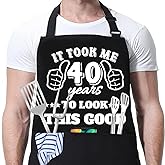 JOUWUI 40th 50th 60th 65th 70th 75th Birthday Gift for Men, Cooking Grilling BBQ Chef Aprons With 3 Pockets, Kitchen Gift