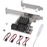 SATA Card 4 Port with 4 SATA Cables, 6 Gbps SATA 3.0 Controller PCI Express Expression Card with Low Profile Bracket Support 
