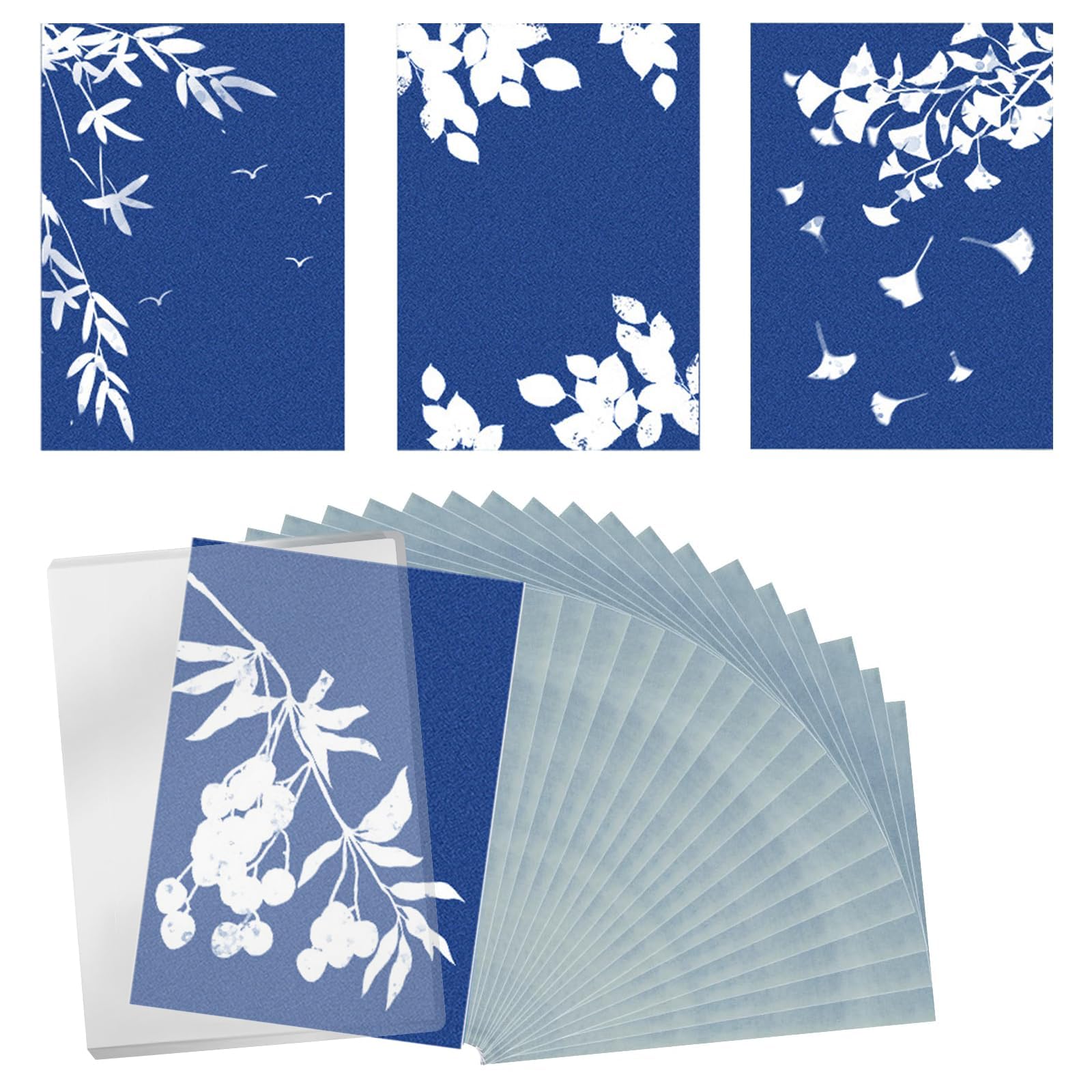 CLKE Cyanotype Paper Kit, 32 Pcs A6 Sun Print Papers with Acrylic Panel, High Sensitive Nature Print Paper for Solar Printing, Cyanotype Kit for Kids Adults DIY Crafts, Cyanotype Chemicals