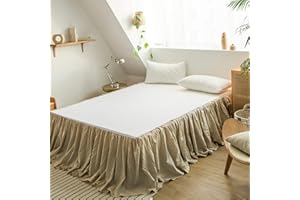 Simple&Opulence Belgian Linen Bed Skirt with Classic 14 inch Tailored Drop Dust Ruffle, Easy Fit Breathable Premium Natural Flax- Pleated Linen, Queen