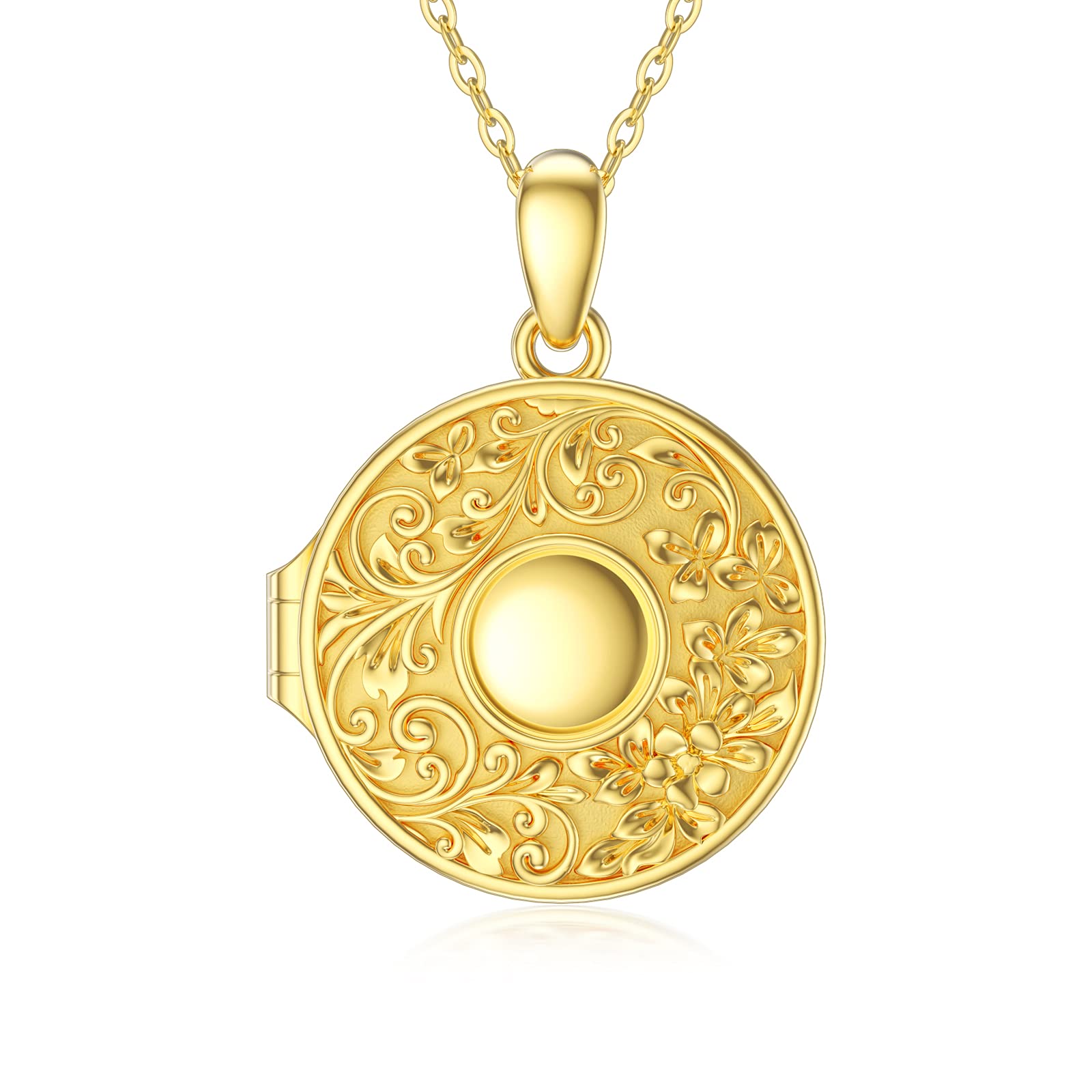 SISGEM 9 ct Gold Photo Necklace, Solid Yellow Gold Vintage Victorian Locket Pendant Necklace, for Women Girls Ladies Mum Sisters, 46cm