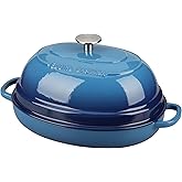 EDGING CASTING Enameled Oval Cast Iron Dutch Oven Pot with Lid, Bread Dutch Oven for Sourdough Bread Baking, Dutch Oven Bread, Bread Oven, 6QT, Lake Blue