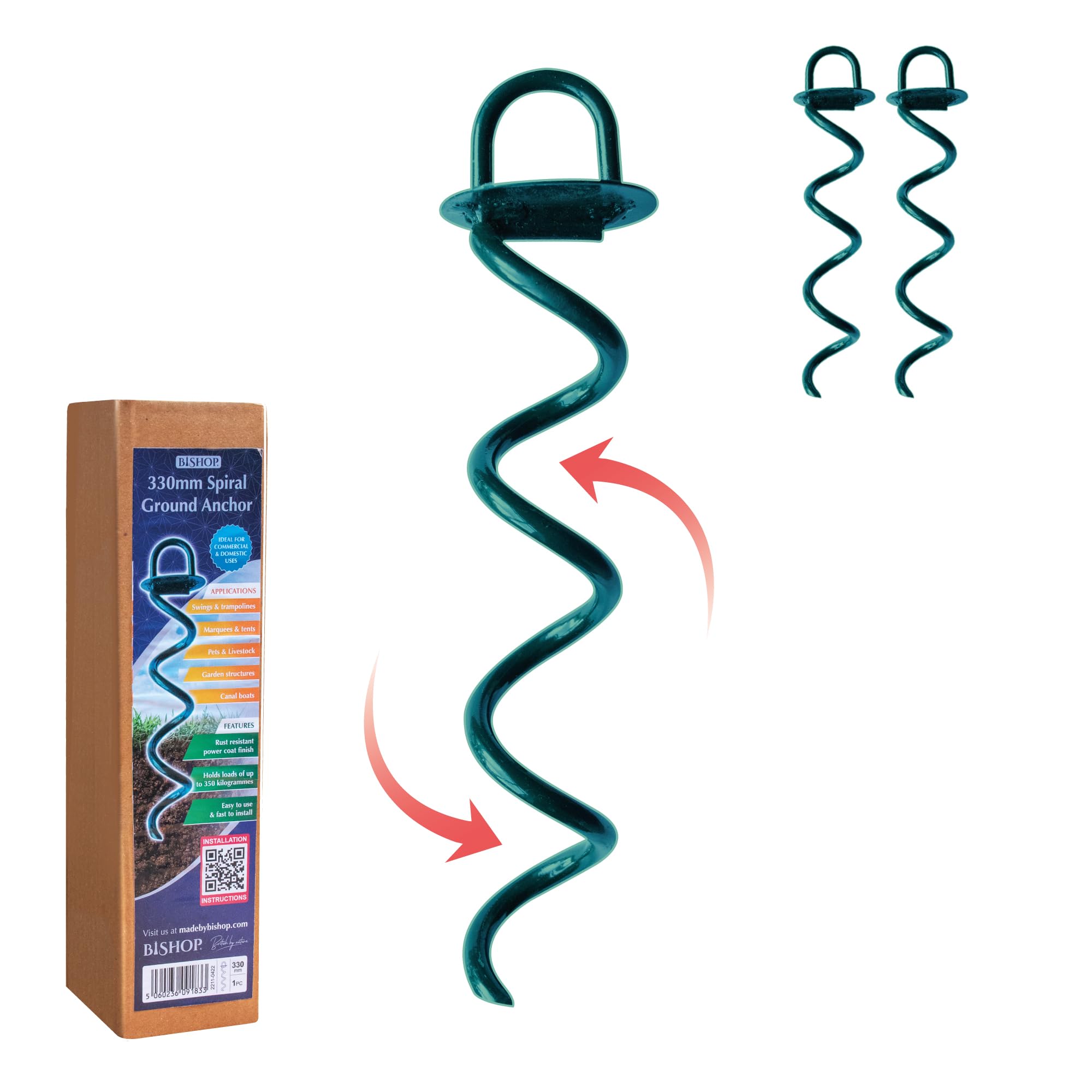 Bishop Security Ground Anchors Universal Screw For Trampolines, Tarpaulins & Swings (330mm, Pack Of 2)