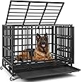 VOWNER 38” Heavy Duty Indestructible Dog Crate, High Anxiety Dog Crate, Escape Proof Dog Cage Kennel with 4 Lockable Wheels, Double Sturdy Locks, Double Door and Removable Tray Design, for Large Dogs