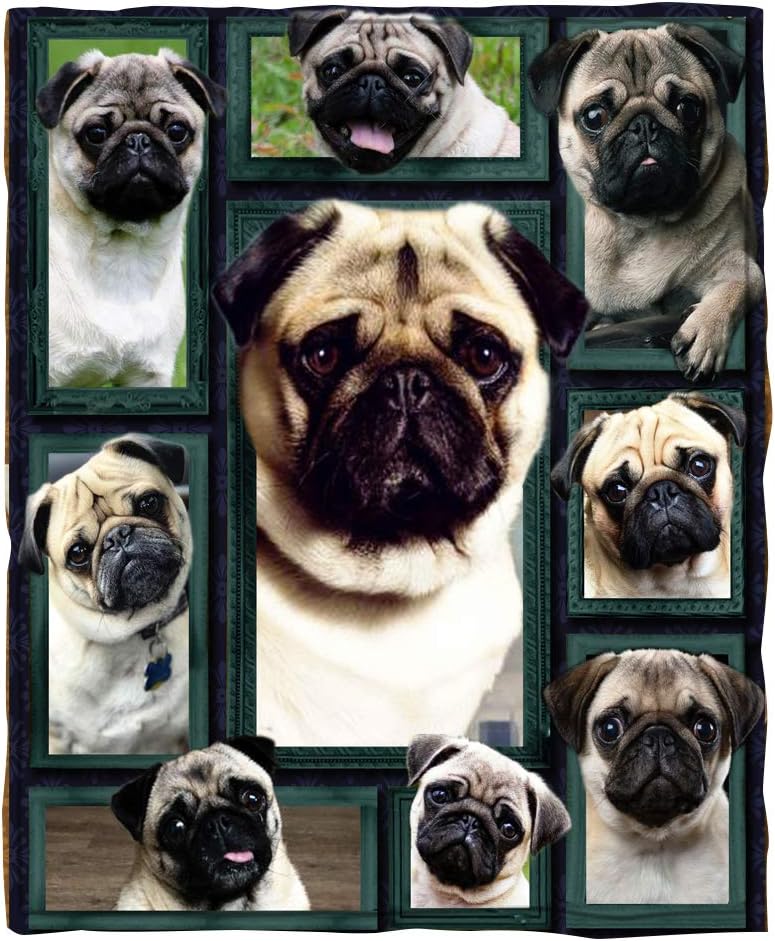 ChriHome Flannel Blanket 3D Pug Dog Blanket Soft Cozy Sofa Couch Bedding Throw Blanket Nap Office Dog Lovers Plush Blanket Travelling Cover Blankets (3D Pug, 80'' x 60'')
