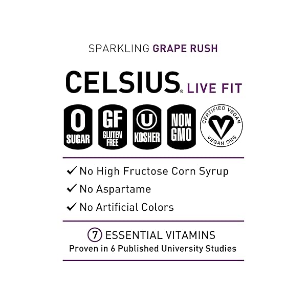 CELSIUS SPARKLING GRAPE RUSH, FUNCTIONAL ESSENTIAL ENERGY DRINK 12 FL OZ (PACK OF 12)