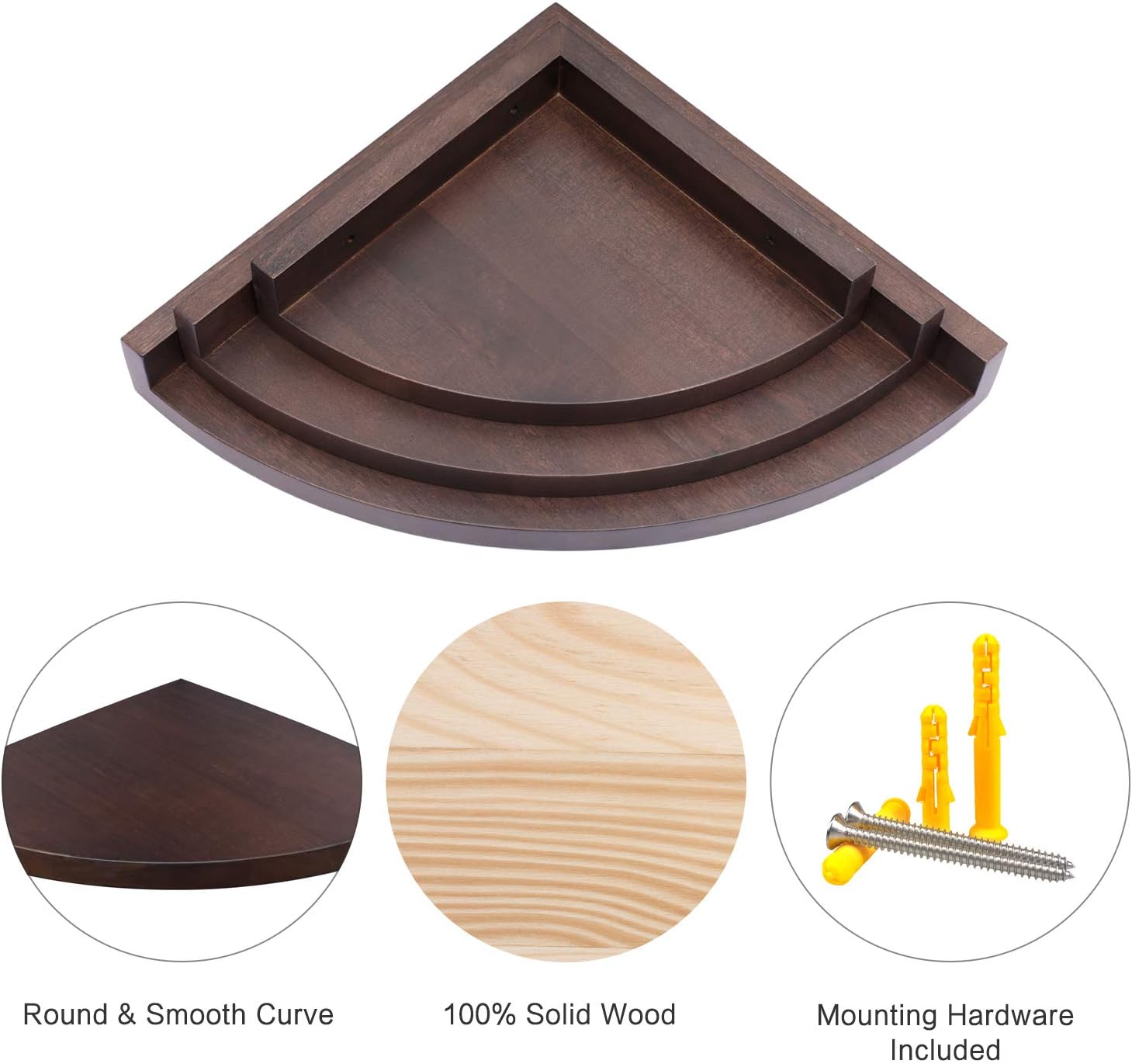 OROPY 3 Tier Radial Corner Shelves for Wall , Solid Wood Floating Corner Storage Shelves - Ideal for Display of Books, Small Plant, Photos, Wall Décor ( One Set of 3 ): Kitchen & Dining