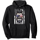 4th of July Beard Hipster American Flag Skull Sunglasses Pullover Hoodie