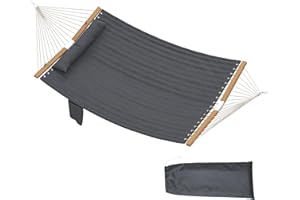 Outsunny Outdoor Hammock, 2-Person Hammock with Head Pillow and Pad, Wood Spreader Bars, 440 lbs Capacity, for Patio Yard Gar