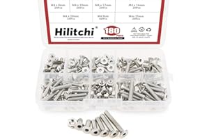 Hilitchi 180-Piece Metric M4 Hex Socket Flat Head Countersunk Bolts Screw Nut Assortment Kit - 304 Stainless Steel
