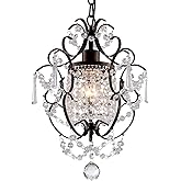 FLSFU Modern Mini Crystal Chandelier,Iron Bronze Crystal Light Fixtures Ceiling Mount 1 Light Small Chandeliers for Bedroom E