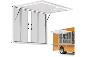 NEWPEAS Concession Window for Food Truck, 60" W × 36" H, Concession Window Includes Two Sliding Mesh Panels and a Rollout Awning, Concession Awning Door Up to 85 Degrees for Food Trucks.