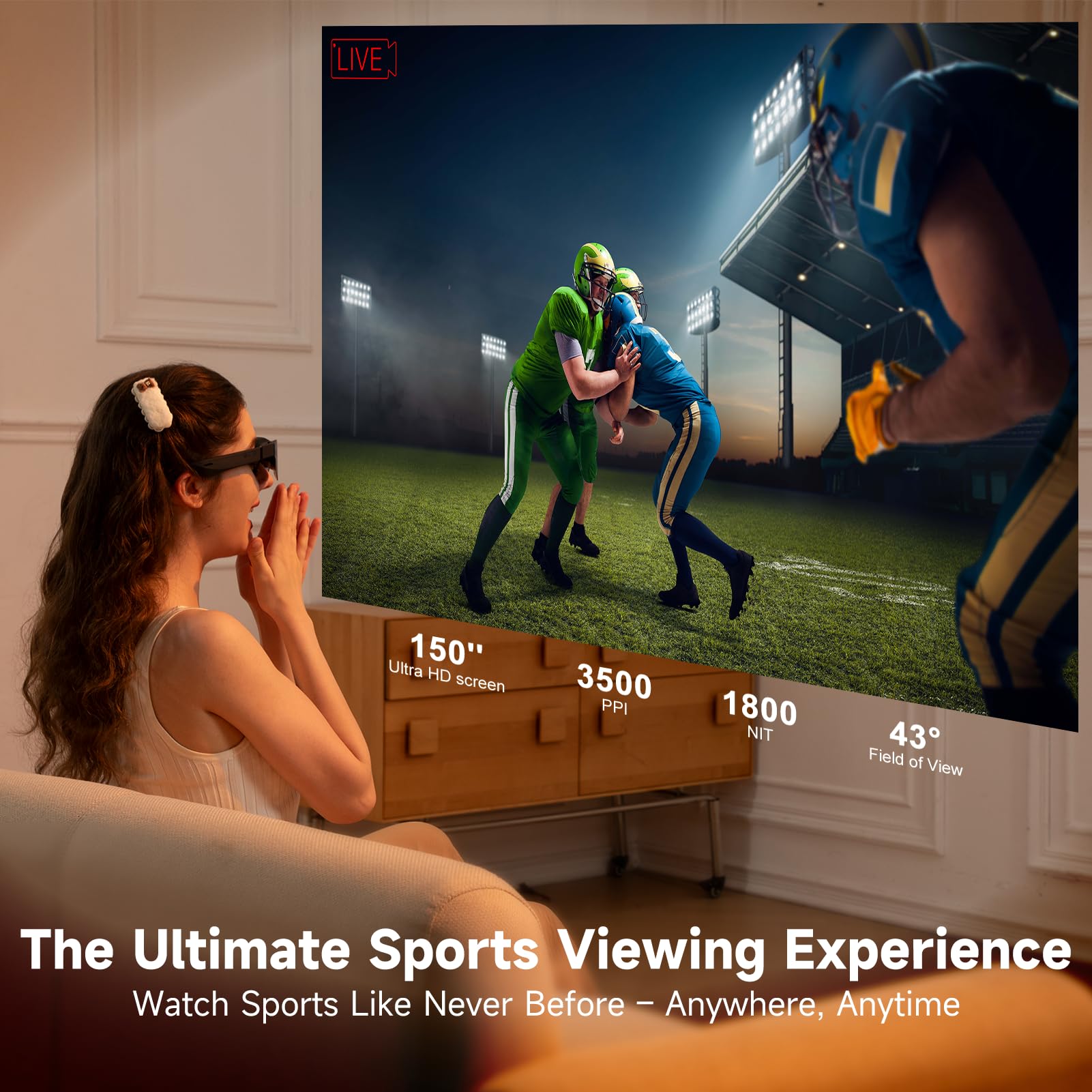 TQSKY T1 AR Glasses with TBOX, Smart Glasses Trendy Tech Gadgets, Video Glasses with 150'' 1800-Nit Ultra-Sharp Screen& -6.00D Adjustment, for Watching Live Sports, Movies, Reading and Entertainment