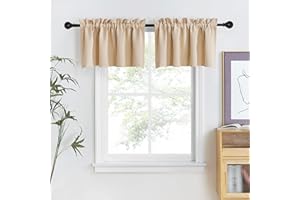 NICETOWN Farmhouse Valances for Kitchen/Bathroom/Living Room/Bedroom Blackout Privacy Adjustblae Rod Pocket Short Winow Curtains for Cafe/Loft/Office, 1 Pair, 42" x 18" + 1.6" Header, Biscotti Beige