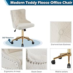 VINGLI White Teddy Fleece Armless Office Desk Chair