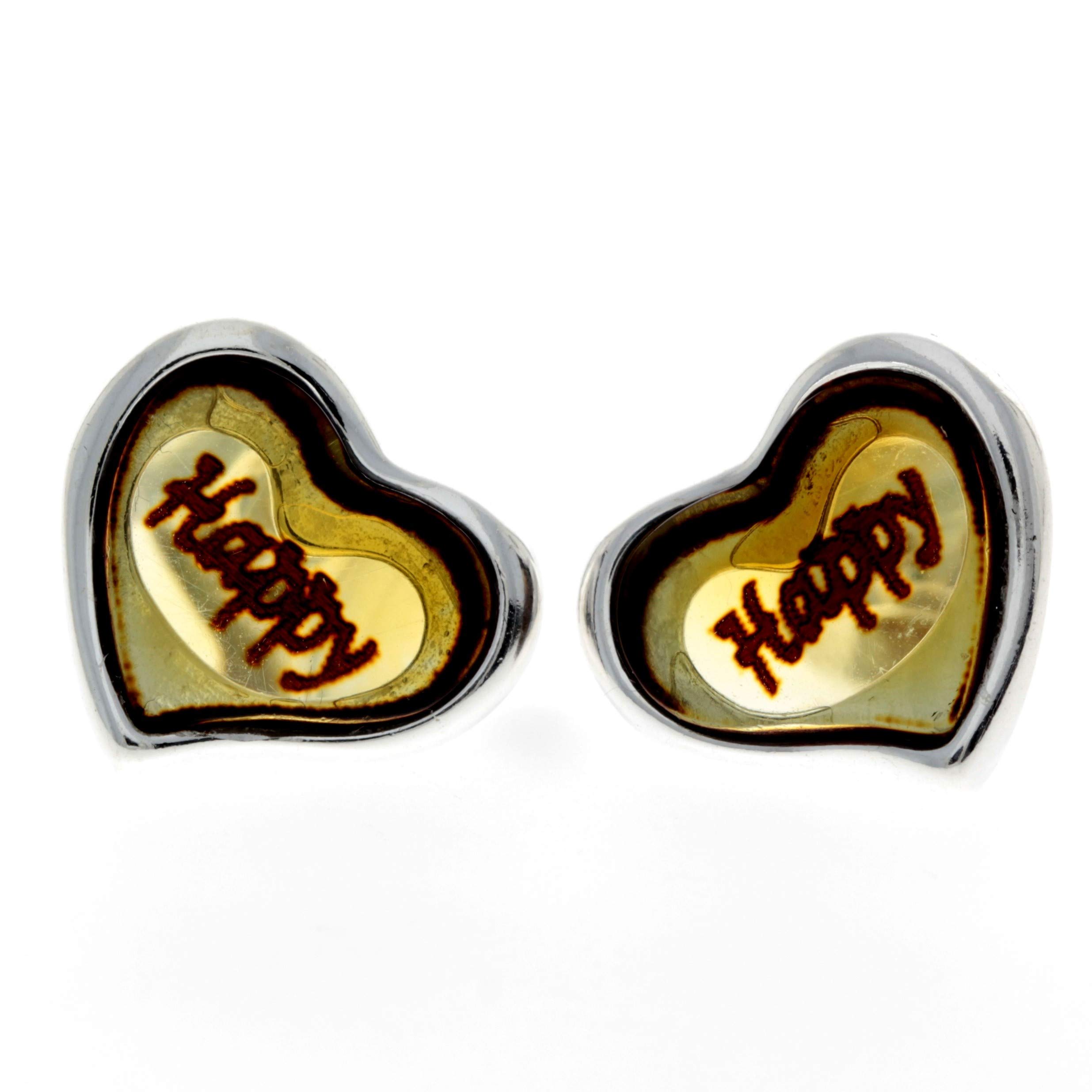 Classic Genuine Natural Happy Engraved Baltic Amber and 925 Sterling Silver Hearts Studs Earrings AF001H