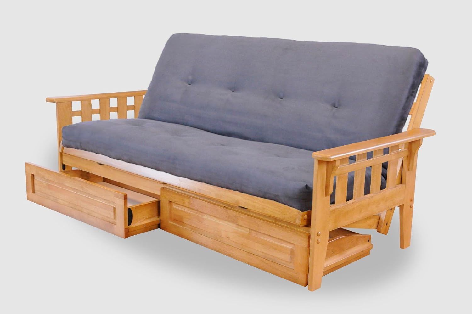 Full with Drawers Austin Hardwood Futon Suede Gray