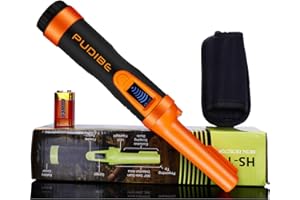 PUDIBE LCD Display Fully Waterproof Pinpoint Metal Detector Pinpointer - (Three Mode) 360°Search Treasure Pinpointing Finder Probe with Belt Holster Accessories for Adults and Kids,Hs10 Orange Color