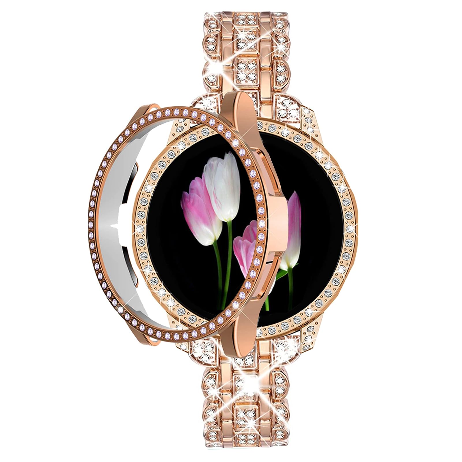 Mtozon Bling Band+ Case Compatible with Samsung Galaxy Watch 7 40mm, Women Replacement Dressy Strap& Cover for Samsung Watch7, Rose Gold