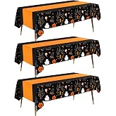 Pureegg Halloween Plastic Table Cloth Disposable 54x108 3 Pack Rectangle | Table Cover，Pumpkin &amp; Ghost Design，Leakproof &amp; Sturdy，for Halloween Party Decorations, Halloween Birthday Decorations
