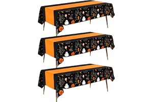 Pureegg Halloween Plastic Table Cloth Disposable 54x108 3 Pack Rectangle | Table Cover，Pumpkin & Ghost Design，Leakproof & Stu