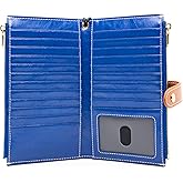 ANDOILT Wallet Women Men RFID Blocking Genuine Leather Bifold Multi Card Organizer Wristlet Purse with Zipper Pocket Cell Phone Handbag Blue