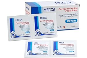 MEDCA (Box of 100 Count) Prep Solution Pads, 10% Swabs for Individual Disinfecting Wipes, Disposable Cotton Antiseptic Surgical Pad for Wound Care, and First Aid (Packing May Vary)
