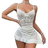 Famstar Lingerie for Women Babydoll Chemise Sexy Lingerie Sets Nightgown Lace Dress Sleepwear Teddy Outfits for Women