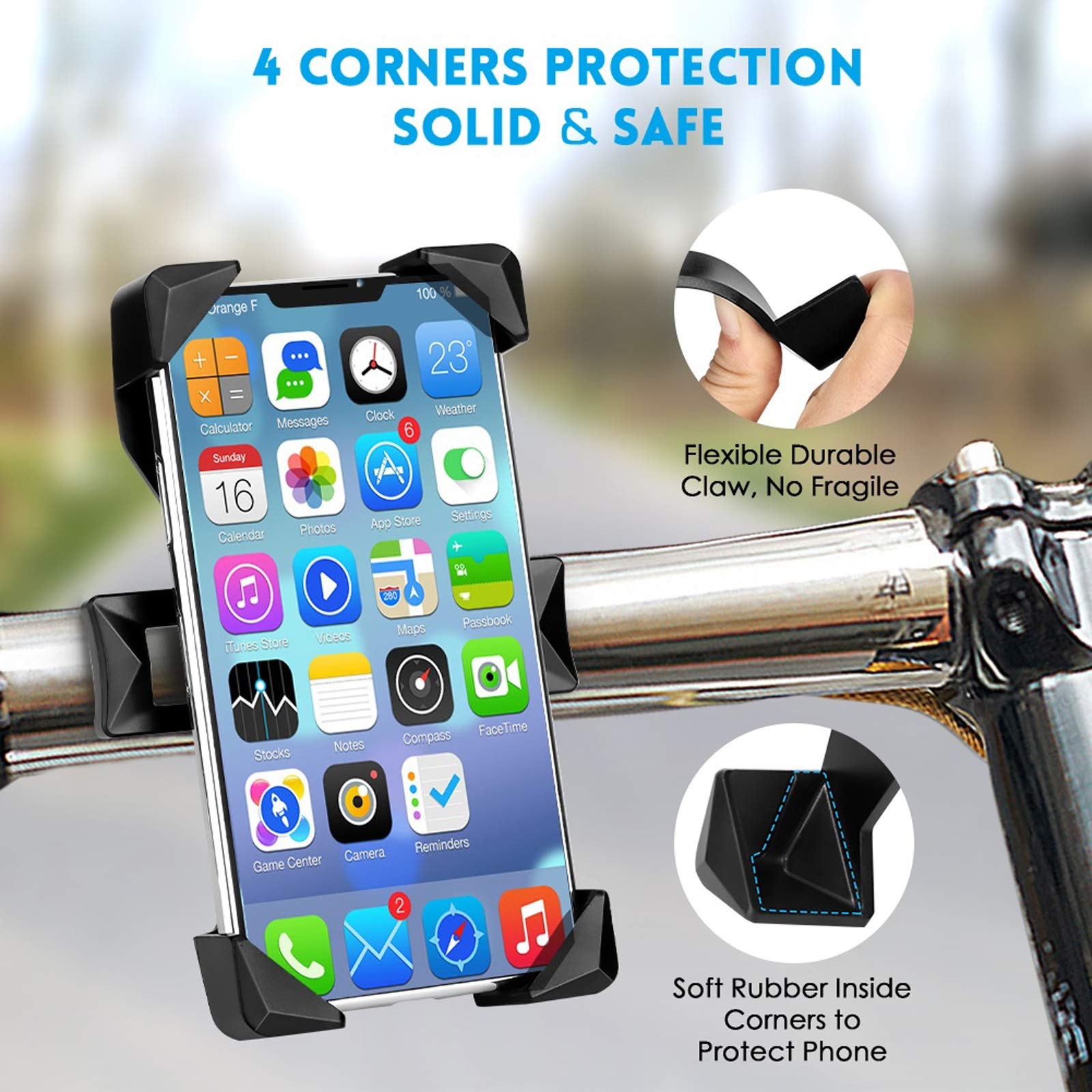 One-Touch Release Bike Phone Mount, 360° Rotatable Cell Phone Holder for Bike Handlebar/Stem, Universal Bicycle Phone Holder Compatible with iPhone, Samsung etc 4.0