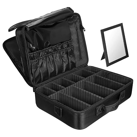 Großer Makeup Kosmetikkoffer, SOLOFISH Professioneller Tragbarer Make-up Koffer Reisekoffer mit mehrer Make up Fächer Schwarz