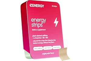 ZENERGY Energy Oral Strips - Mint Flavor | 40mg Caffeine + 30mg L-Theanine + 100% Vitamin B6 & B12 | 0 Sugar, 0 Calories, 0 G