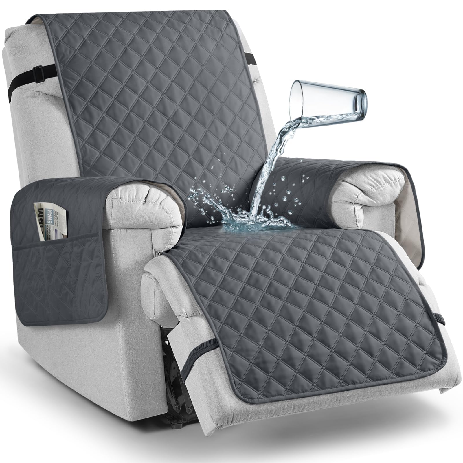 Photo 1 of TAOCOCO Non-Slip Recliner Chair Cover Sofa Slipcover, Pet Cover for Small Recliner Chair with Elastic Straps, Washable Reclining Chair Cover Recliner Furniture Protector (23'' Small, Dark Grey)