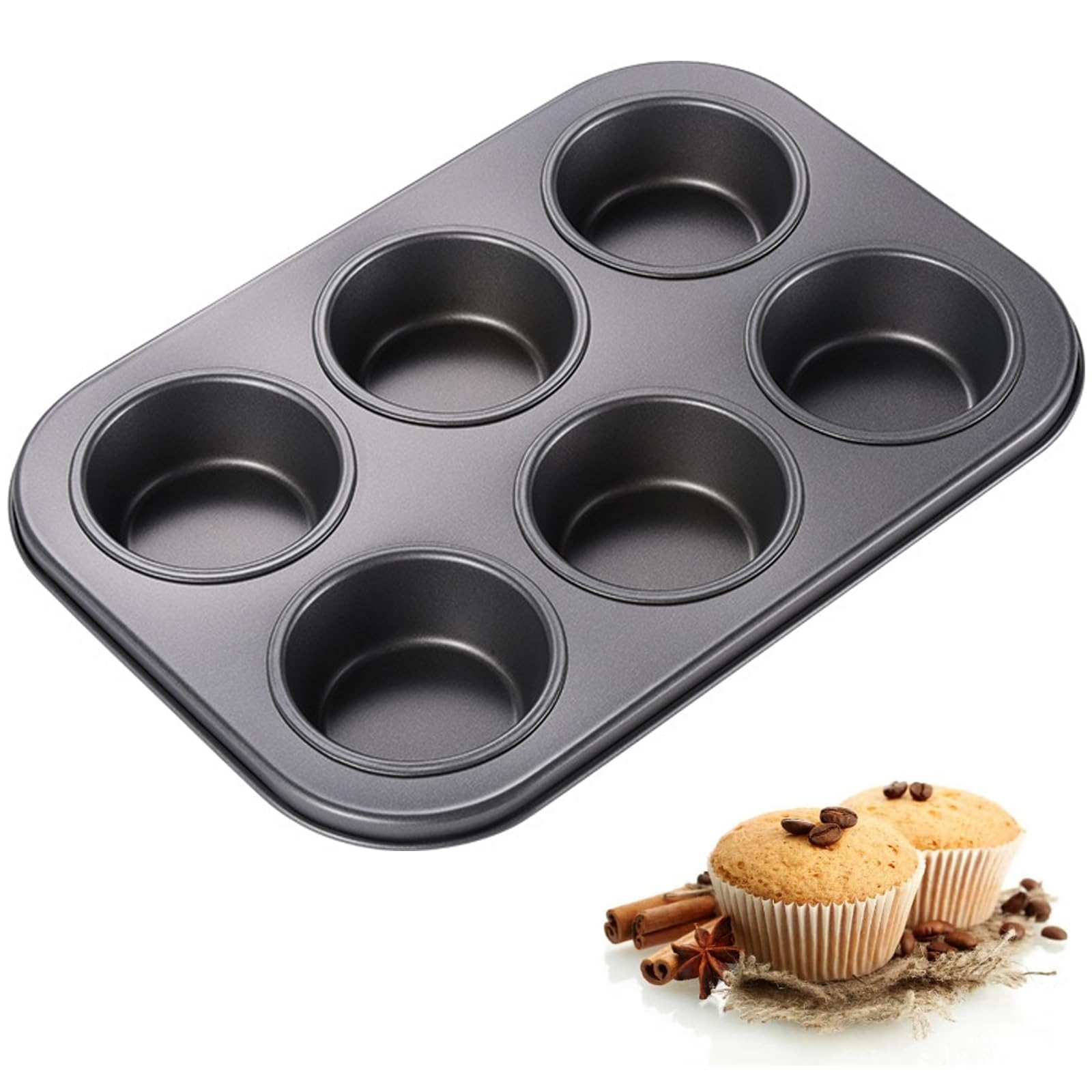 QXCFTW 6-Cup Muffin Tray - Non-Stick Bakeware for Cupcakes, Yorkshire Pudding, Dim Sum - Cake Tin for Baking
