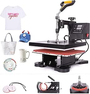 CO-Z 110V 5 in 1 Heat Press 360 Degree Swivel Heat Press Machine Multifunction Sublimation Combo T Shirt Press Machine for Mug Hat Plate Cap Mouse Pad (12x10 inches)