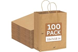 JET PAPER BAGS - 18x7x18 Inch [100 Pcs] Large Brown Paper Bags with Handles Ideal for Takeout, Grocery, Goody, Retail, Party, Gifts, Weddings - Recyclable Kraft Paper Gift Bags with Handles