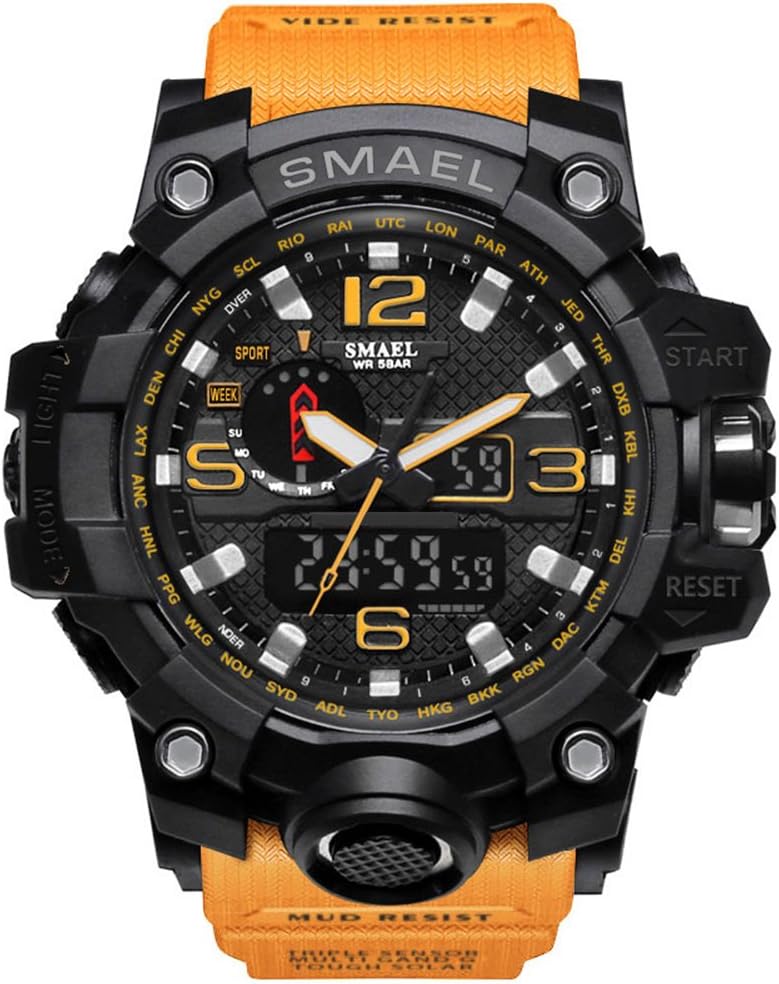 Men's Large Face Dual Dial Analog Digital Quartz Military Sport Watch 164FT Water Resistant