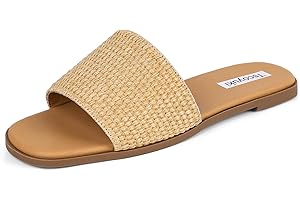 Tscoyuki Slides Sandals for Women Basic Slip On Flat Sandals Open Toe Comfort Beach Sandals Slippers for Casual Dressy Summer