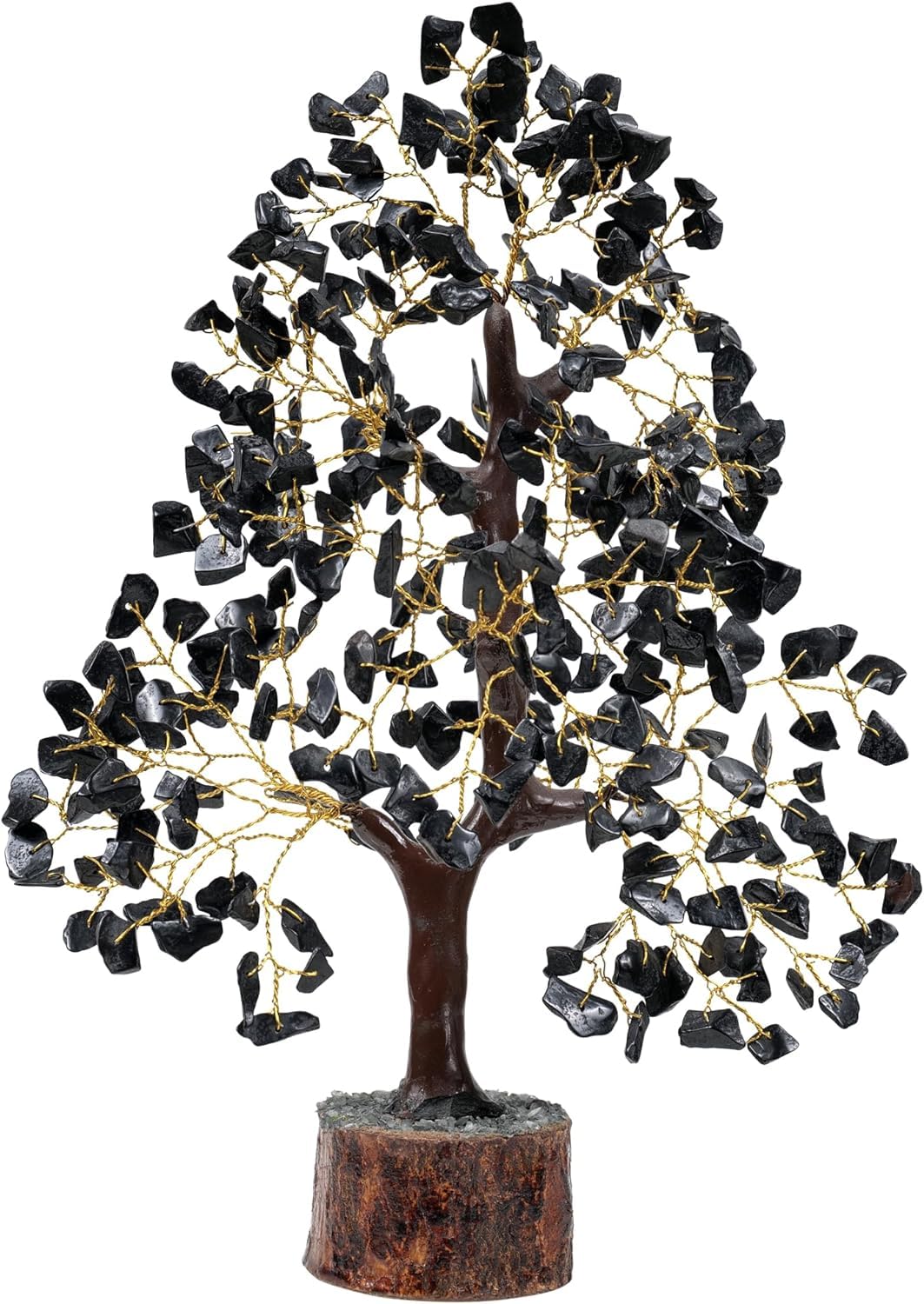 WC Black Tourmaline Chakra Tree of Life - Crystal Tree for Positive Energy, Handmade Gemstone Tree Good Luck Balck Healing Crystals for Sacral Chakra, Prosperity Gift Feng Shui Decor (300 Beads)