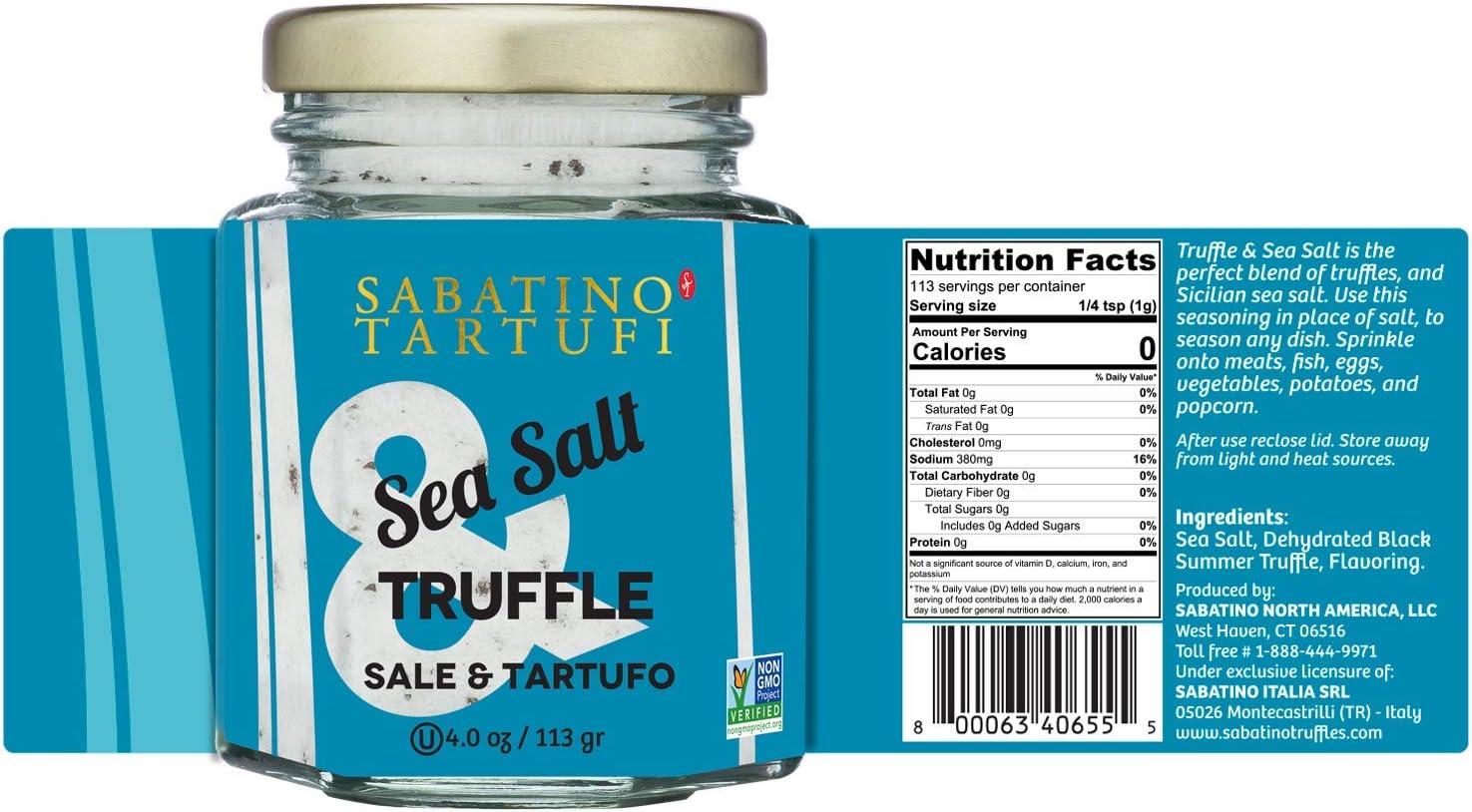 Sabatino Tartufi, Truffle & Salt, 4 Ounce (Pack of 1): Grocery & Gourmet Food