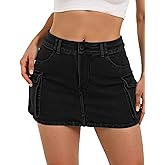 Buauty Women Denim Cargo Skirt Y2K, Mini Low Waist Jean Skirts Bodycon Flap Pockets 2026 Trendy Short