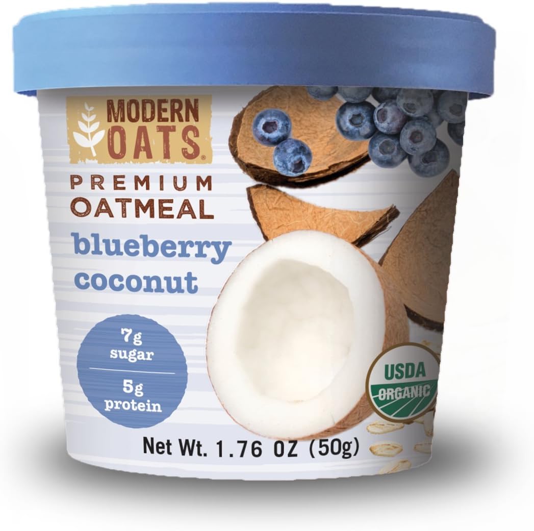 Modern Oats Premium Organic Oatmeal Cups, Blueberry Coconut, 1.76 Ounce Cup (Pack of 12)