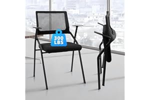 CLATINA Stackable & Foldable Office Chairs with Ergonomic Lumbar Support and Thickened Seat Cushion, Folding Mesh Fabric Reception Guest Chair for School Church Conference Waiting Room Black (2pk)