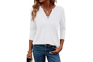 Jescakoo Womens Tops 3/4 Sleeve V Neck T Shirts Dressy Casual Blouse Summer Fashion Spring Fall Trendy Clothing 2026