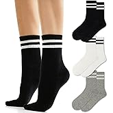 Fszsaa Fun Novelty Socks For Women Striped Retro Sporty Calf Socks Casual Cotton Tube Crew Socks