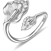 Teioa 925 Sterling Silver Calla Lily Ring Adjustable Open Ring for Women Flower Stacking Statement Wedding Band Ring for Women Valentine's Jewelry Gifts