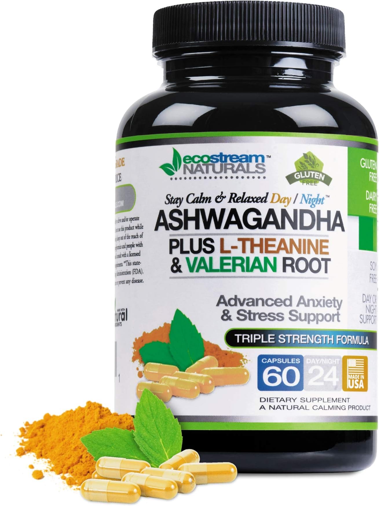 Large 2300 Milligram Strength - Pure Ashwagandha Root Extract Plus - Valerian Root - Passion Flower - Stress Reducer Support, Anti-Anxiety - Boost Mood - Muscle Relaxer - 24/7 Day & Night Support