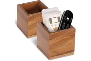 2Pcs Remote Control Holder, Vintage Wooden Remote Holder, Decorative Remote Organizer for Living Room, Bedroom, Office