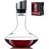 VnoPerito Wine Decanter,Red Wine Carafe,Decanter with Built-in Aerator Pourer, 100% Hand Blown Lead-free Crystal Glass with Stainless Steel Pourer Lid, Filter, Wine Gifts for Men