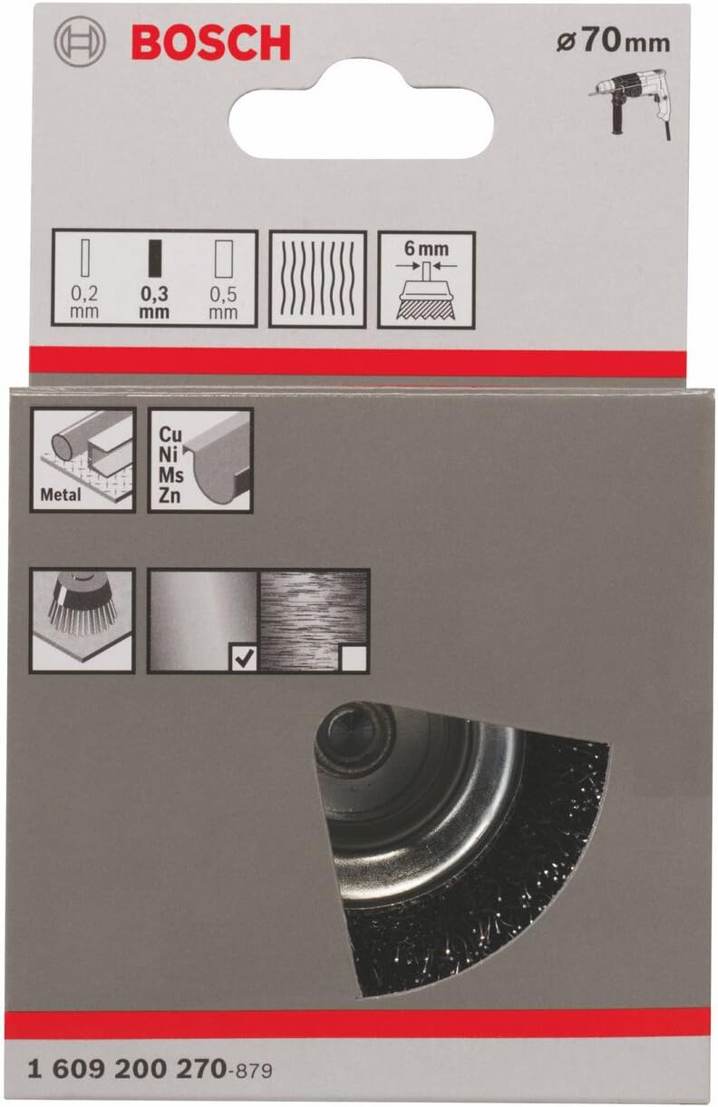 Bosch 1x PRO Steel Longlife Cup Brush, Crimped Wire for 6 mm Cylindrical Shank and Drill (diameter 70 mm - Image 3